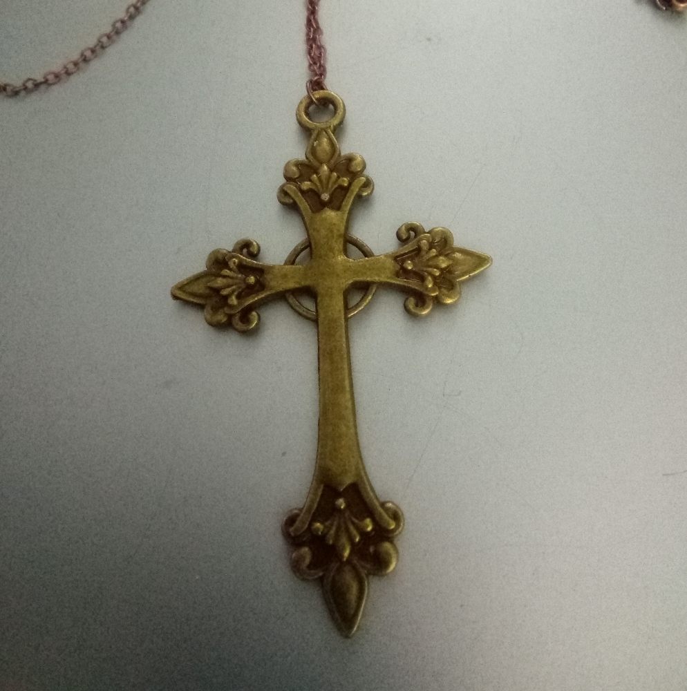 Large Bronze Colored Cross Crucifix Necklace